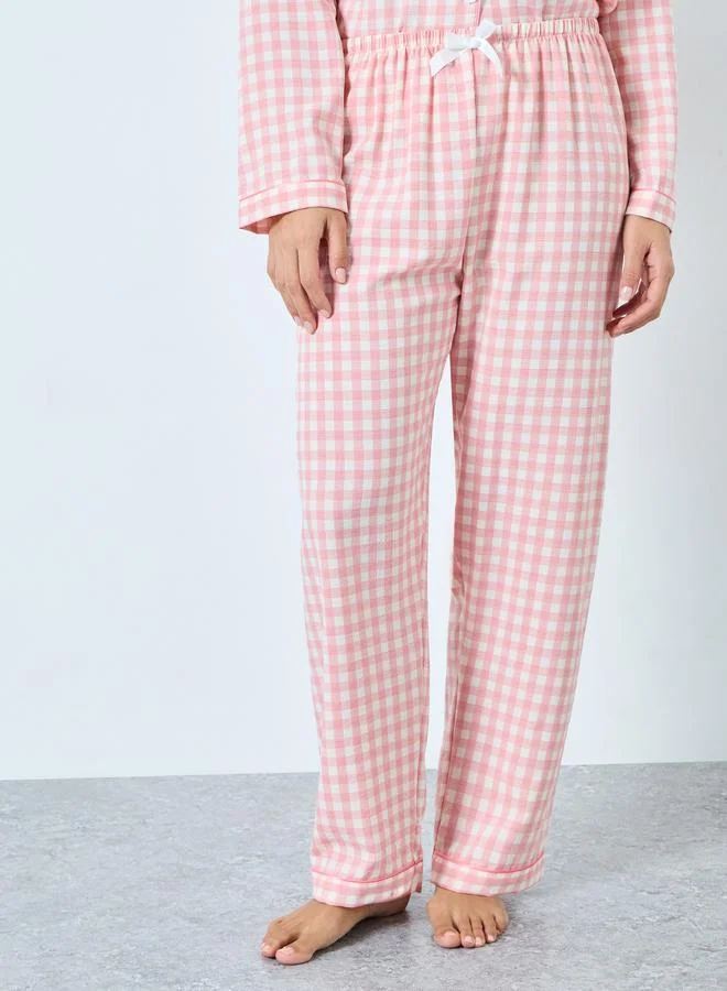 Take Two  Pink Gingham Check Shirt and Pyjama Set for Women | Best Price UAE
