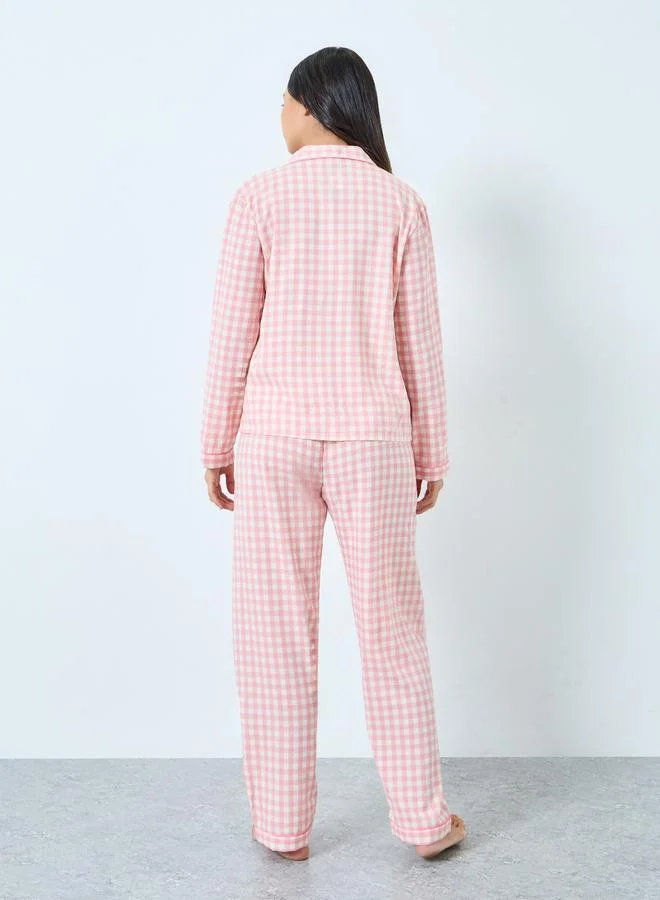 Take Two  Pink Gingham Check Shirt and Pyjama Set for Women | Best Price UAE