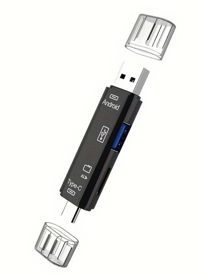 Multi-Function Card Reader 5 in 1 USB Type C, Android USB to OTG 2.0 Mobile Phone Adapter, High Capacity Compact SD Card Reader, for TYPE-C Interface Devices, Android Phones, USB Computer, Black - Image 1