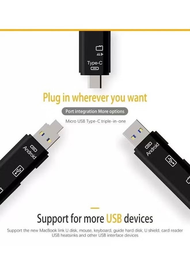 Multi-Function Card Reader 5 in 1 USB Type C, Android USB to OTG 2.0 Mobile Phone Adapter, High Capacity Compact SD Card Reader, for TYPE-C Interface Devices, Android Phones, USB Computer, Black - Image 4