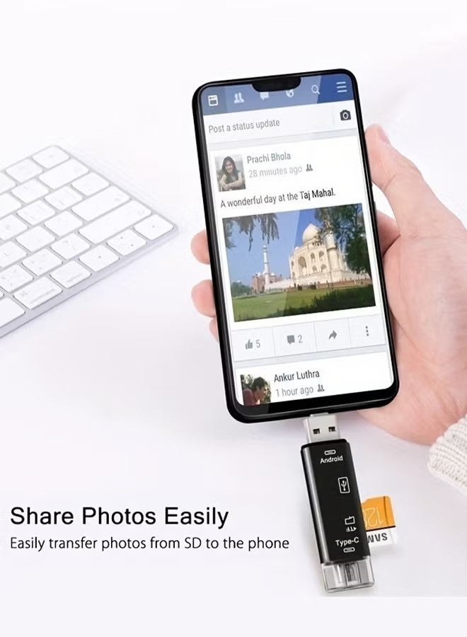 Multi-Function Card Reader 5 in 1 USB Type C, Android USB to OTG 2.0 Mobile Phone Adapter, High Capacity Compact SD Card Reader, for TYPE-C Interface Devices, Android Phones, USB Computer, Black - Image 3