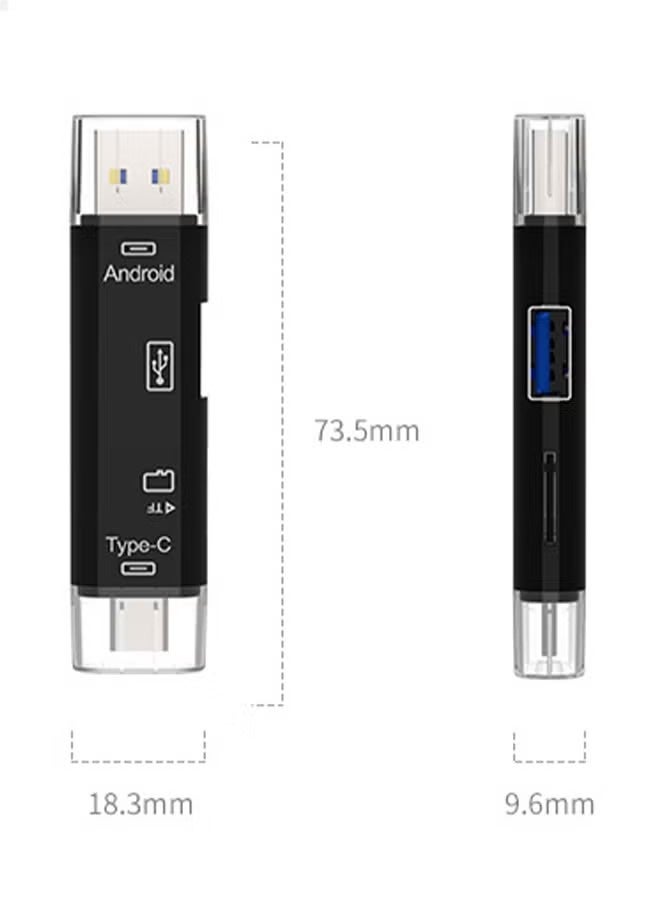 Multi-Function Card Reader 5 in 1 USB Type C, Android USB to OTG 2.0 Mobile Phone Adapter, High Capacity Compact SD Card Reader, for TYPE-C Interface Devices, Android Phones, USB Computer, Black - Image 2