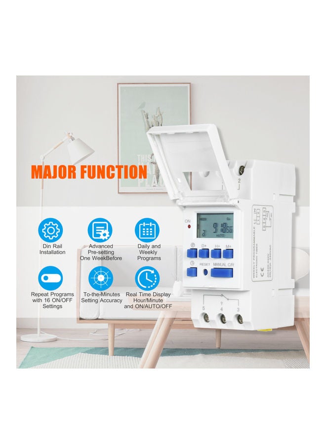 THC15A Programmable Time Switch Relay Control Digital Timer White/Blue - Image 3