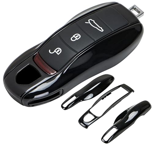 AeroBon Painted Key Fob Cover Compatible with Porsche Cayenne Panamera Macan 911 718 Boxster Cayman Smart Key Shell MK1 Black - Image 1