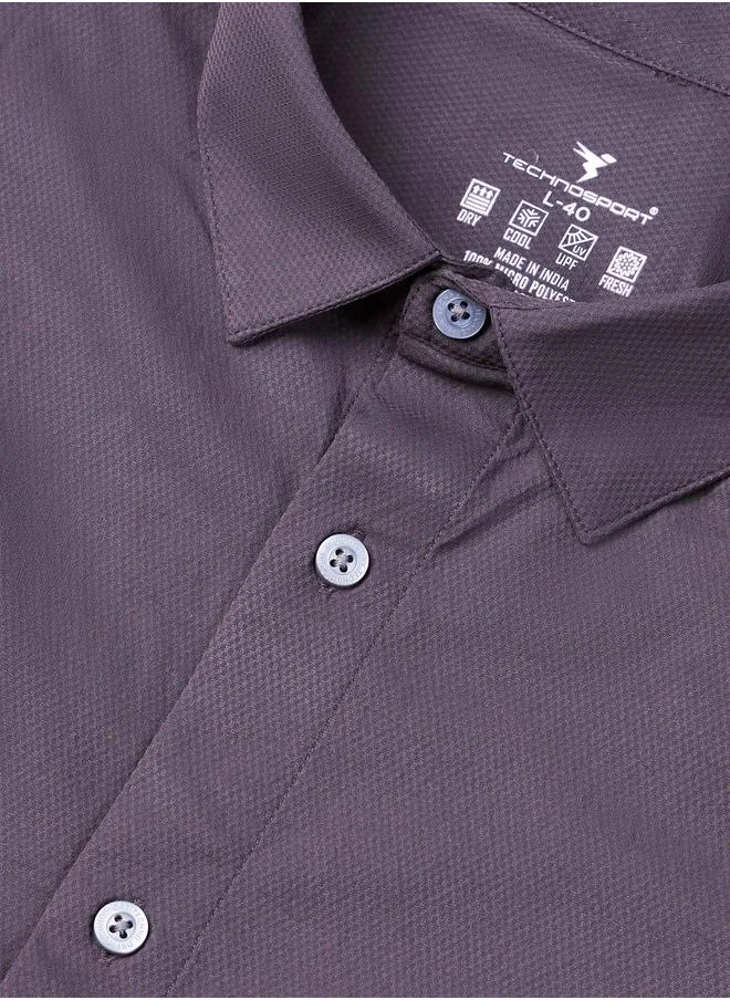 تكنوسبورت Technosport Solid Spread Collar Regular Fit Shirt