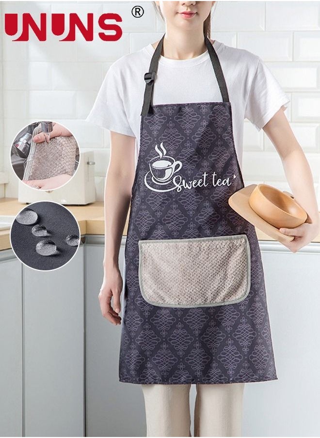 Adjustable Kitchen Apron With Pockets,Waterproof Oil-proof Cooking Aprons With Paste In type Hand-Wiping Towel,Kitchen Chef Apron