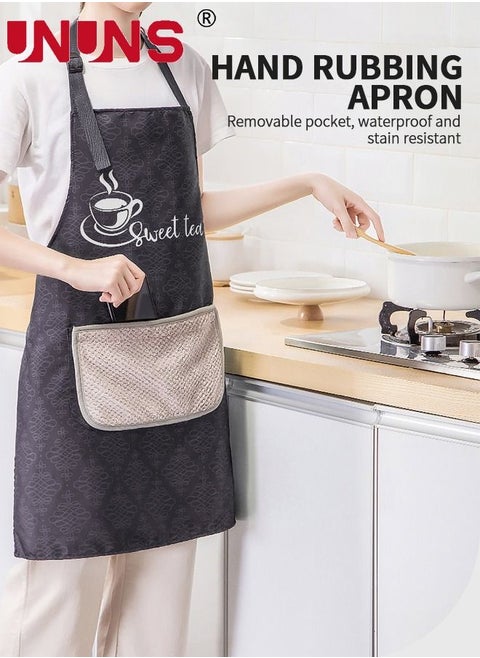 Adjustable Kitchen Apron With Pockets,Waterproof Oil-proof Cooking Aprons With Paste In type Hand-Wiping Towel,Kitchen Chef Apron