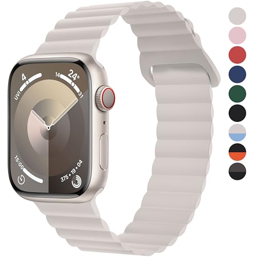 Fullmosa Soft Silicone Magnetic Bands Compatible with Apple Watch Strap 41mm 40mm 38mm 42mm(Series 10 11), Sport Band for iWatch SE3 SE2 SE Series 11 10 9 8 7 6 5 4 3 2 1,Starlight[NO Watch] - Image 1