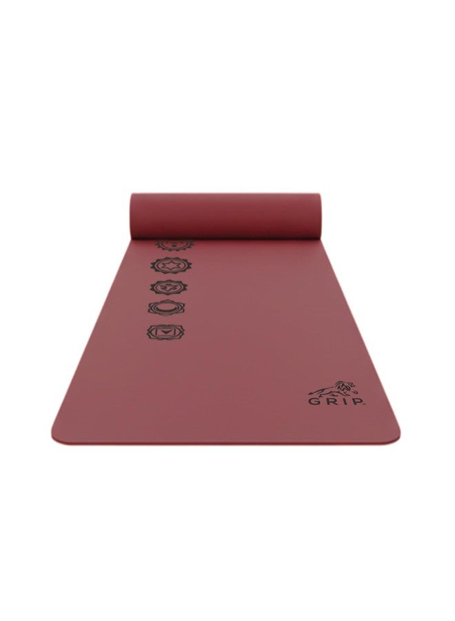 GRIP Yoga Mat | 24 x 72 Inches | 12 mm Thick | 7 Chakras Design | Cherry Color | Anti-Slip | Home & Gym | Men & Women | Exercise Mat - Image 1