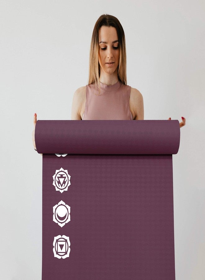 GRIP Yoga Mat | 24 x 72 Inches | 12 mm Thick | 7 Chakras Design | Cherry Color | Anti-Slip | Home & Gym | Men & Women | Exercise Mat - Image 5