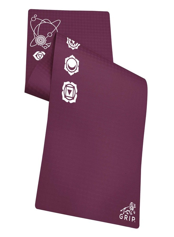 GRIP Yoga Mat | 24 x 72 Inches | 12 mm Thick | 7 Chakras Design | Cherry Color | Anti-Slip | Home & Gym | Men & Women | Exercise Mat - Image 3