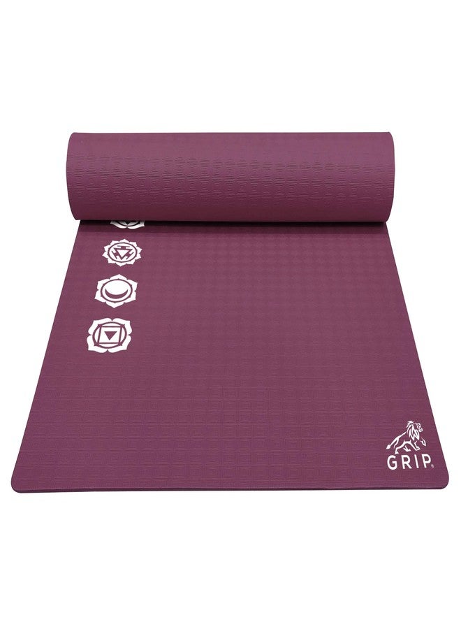 GRIP Yoga Mat | 24 x 72 Inches | 12 mm Thick | 7 Chakras Design | Cherry Color | Anti-Slip | Home & Gym | Men & Women | Exercise Mat - Image 2