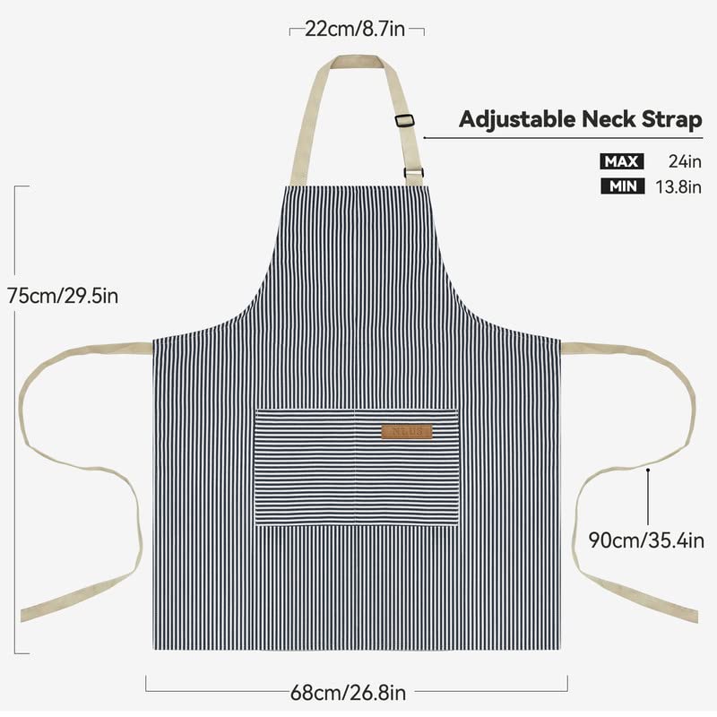 NLUS 2 Pack Kitchen Cooking Aprons, Adjustable Bib Soft Chef Apron with 2 Pockets for Men Women (Blue Pinstripes/Pink Pinstripes) - Image 2