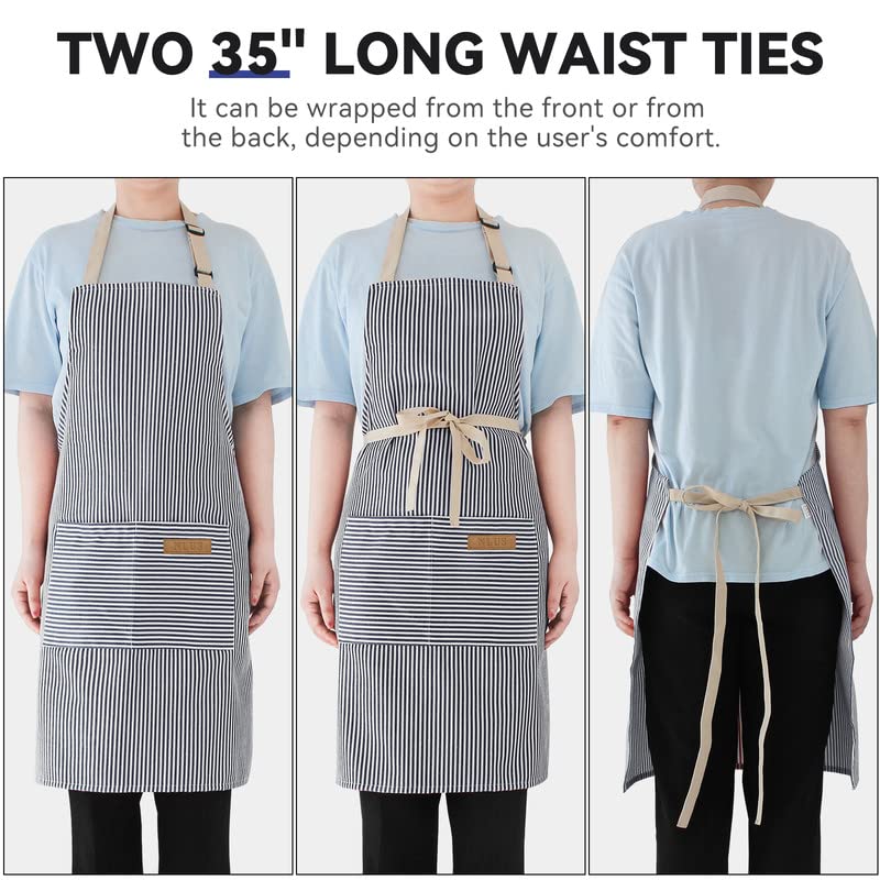 NLUS 2 Pack Kitchen Cooking Aprons, Adjustable Bib Soft Chef Apron with 2 Pockets for Men Women (Blue Pinstripes/Pink Pinstripes) - Image 5