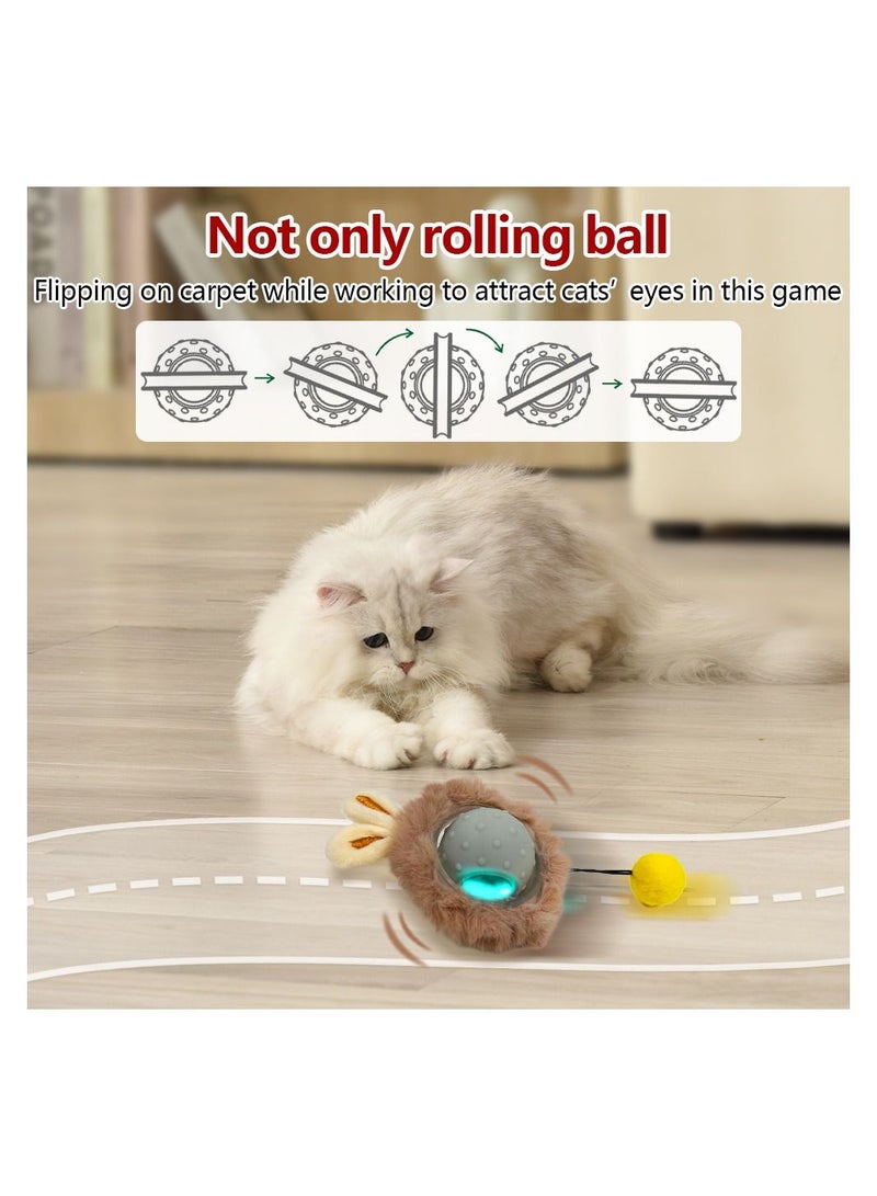لعبة كرة قطط على شكل أذن أرنب، لعبة قطط تفاعلية ذكية مع صوت طائر وضوء LED وكرة دوارة كهربائية تعمل بالحركة - Image 1