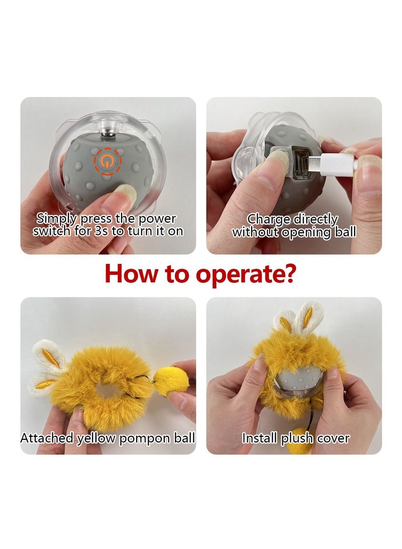 لعبة كرة قطط على شكل أذن أرنب، لعبة قطط تفاعلية ذكية مع صوت طائر وضوء LED وكرة دوارة كهربائية تعمل بالحركة - Image 4