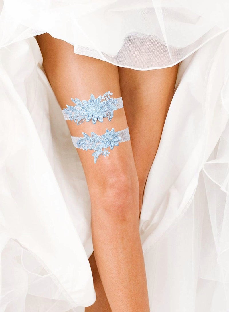 Bridal Garter Set, 2 Pcs Daisy Lace Design, Adjustable Handcrafted Faux Pearls for Brides - Image 2