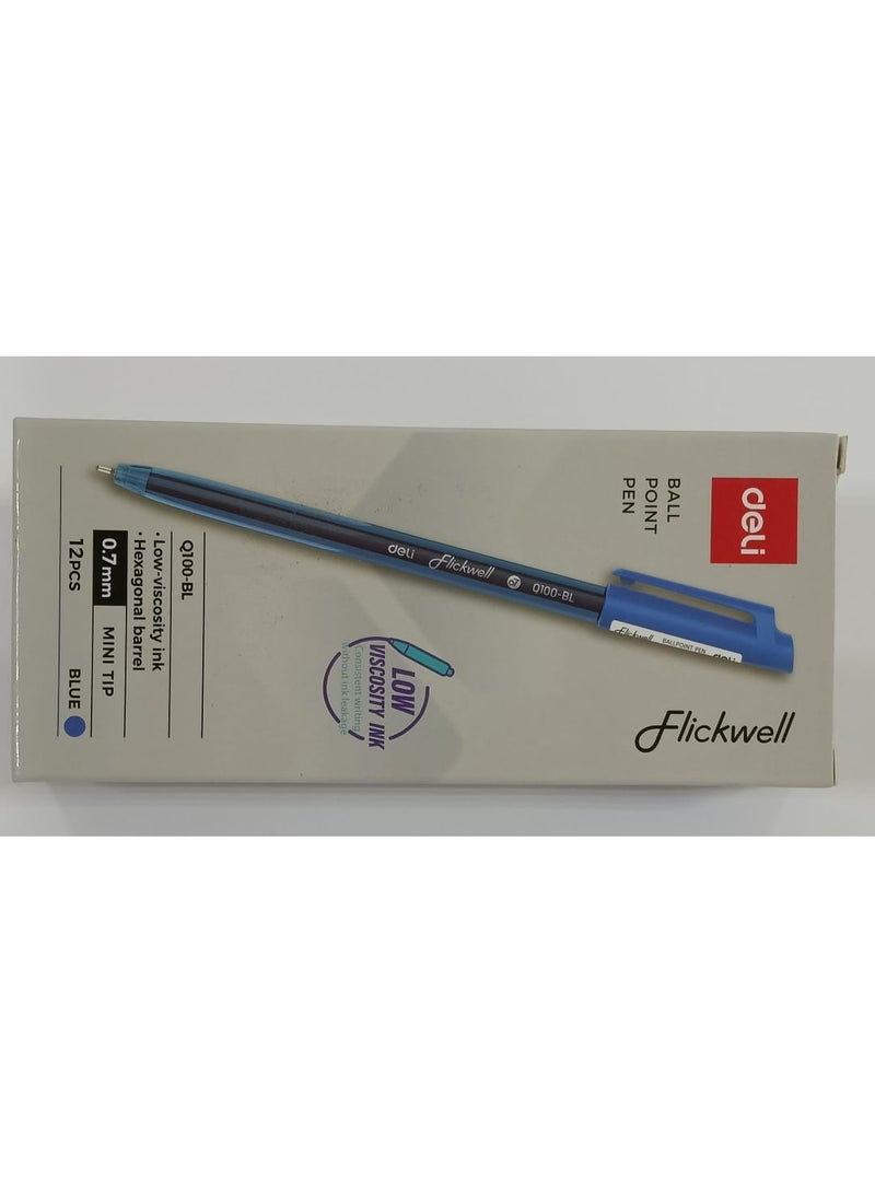 ديلي قلم حبر جاف ديلي كيو 100 فليكويل، 12 قطعة، رأس صغير 0.7 مم، حبر أزرق - Image 1