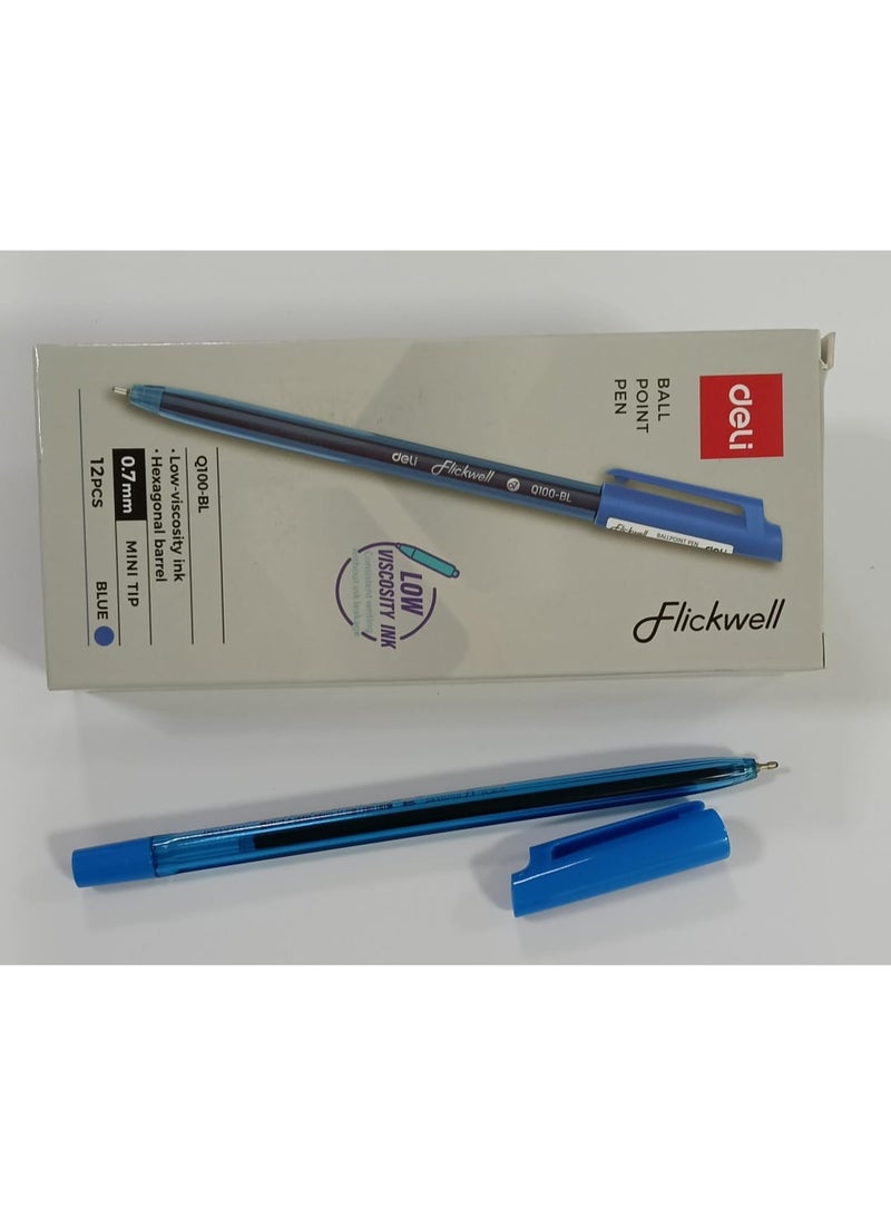 ديلي قلم حبر جاف ديلي كيو 100 فليكويل، 12 قطعة، رأس صغير 0.7 مم، حبر أزرق - Image 2