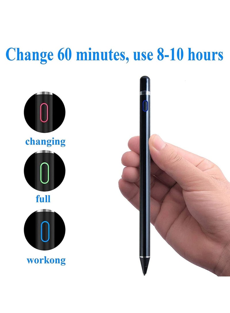 Active Stylus Pen for Android,iOS, iPad/iPad 2/New iPad 3/iPad4/iPad Pro/iPad Mini/iPad Mini 2/3 /4 and Most Tablet,1.5mm Fine Point Rechargeable Digital Stylus Pen（Black - Image 4