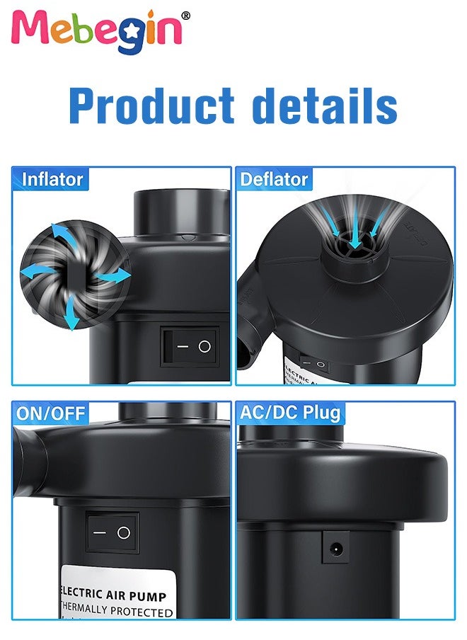 MEBEGIN - Electric Air Pump, Portable Quick-Fill Air Pump with 3 Nozzles,Perfect Inflator/Deflator Pumps for Outdoor Camping, Inflatable Cushions, Air Mattress Beds, Boats, Swimming Ring - Image 1