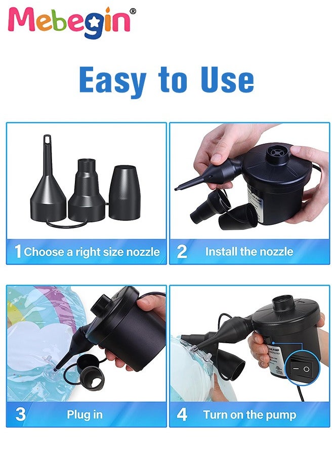 MEBEGIN - Electric Air Pump, Portable Quick-Fill Air Pump with 3 Nozzles,Perfect Inflator/Deflator Pumps for Outdoor Camping, Inflatable Cushions, Air Mattress Beds, Boats, Swimming Ring - Image 1