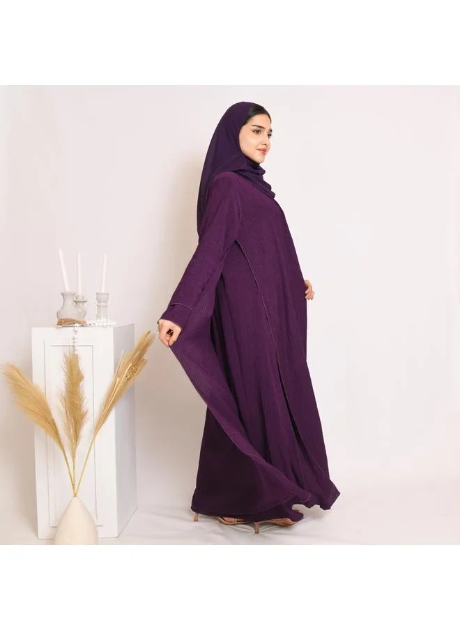 HAWRAA ABAYA Purple quarter-cloche wrap abaya with striped fabric and set dress