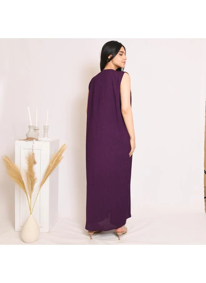 HAWRAA ABAYA Purple quarter-cloche wrap abaya with striped fabric and set dress