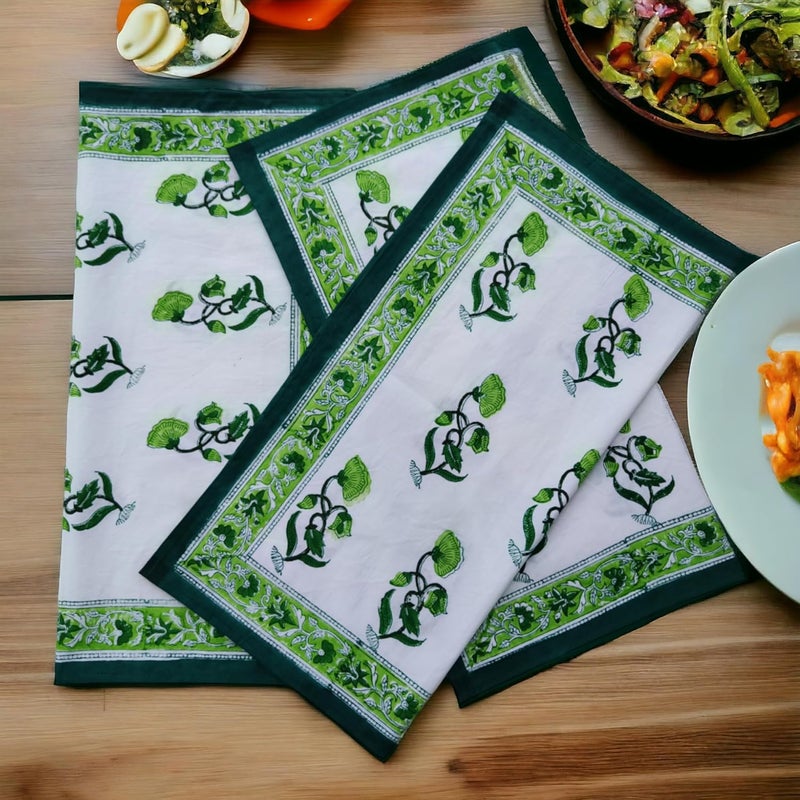 Third Eye Export Cloth Napkins Set of 6  Green Cotton Floral Dinner Napkins for Table  Reusable Indian Block Print Washable Napkins for Wedding Party Boho Decor Green X Large 20X20 Inches - Image 2