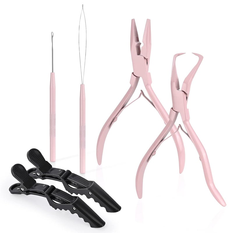 EHDIS Hair Extension Beading Tool Kit Stainless Steel Hair Extensions Micro link Bead Closer and Remover Pliers set Beads Hair Pulling Hook  Micro Ring Loop Tool Set