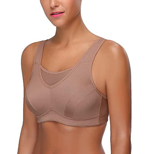 Wingslove Women's Full Coverage High Impact Wirefree Workout Non Padded Sports Bra Bounce Control (Amber,38DD) - Image 3