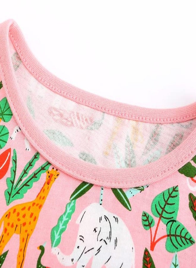 warmstraw Baby Toddler Girls Summer Dresses Short Sleeve Cartoon Casual Skirts Outfit Home Wear Dress Animal Zoo 6-7 Years - Image 3