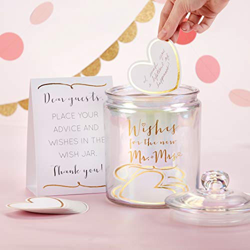 Kate Aspen Iridescent Wedding Wish Jar with 100 Heart Shaped Cards Guest Book One Size Clear