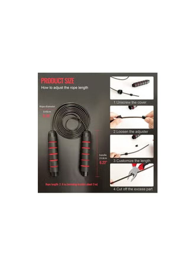 نديور حبل قفز قابل للتعديل سلك فولاذي حبل قفز للياقة البدنية وحبال قفز مع مقابض إسفنجية مضادة للانزلاق - أحمر - Image 4