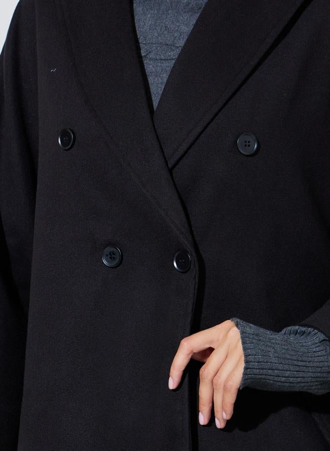 Styli Black Cape Fit Double Breasted Coat - Image 3