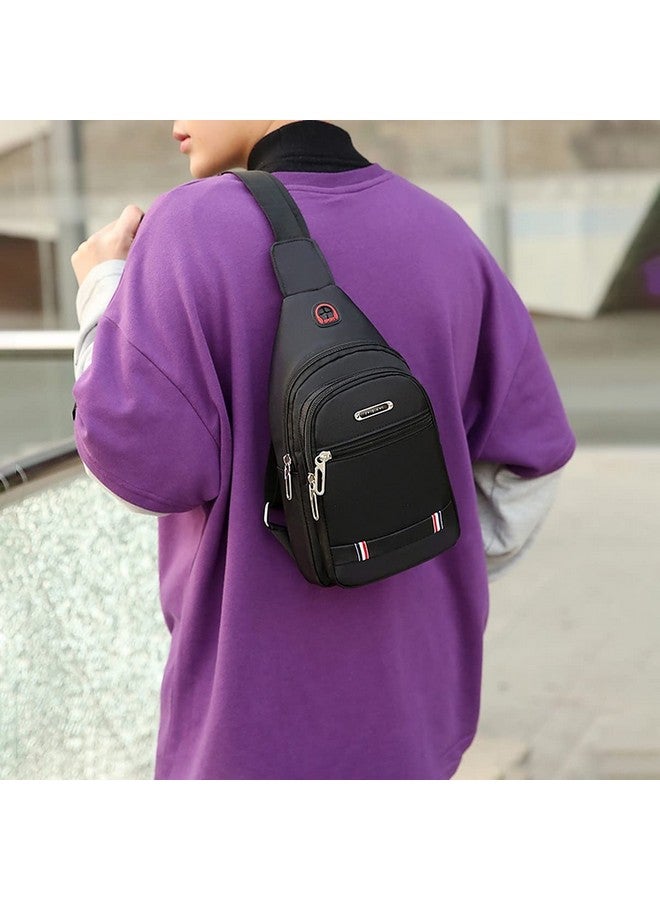 wolpin wolpin Waterproof Oxford cloth Messenger Bag Sling Bag for Men & Women Crossbody Small Shoulder Chest Anti Theft Travel Personal Pocket Bag Casual Backpack (Black) - Image 2