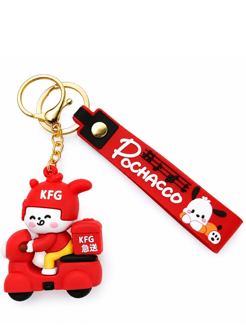 Pochacco Cartoon Scooter PVC Keychain with Silicone Wrist Strap, Cute Character Key Ring, Soft Rubber Bag Charm, Durable Metal Key Holder, Car Key Accessory, Backpack Pendant, Gift for Kids, Teens, Collectors and Everyday Use ERPC labubu - Image 1