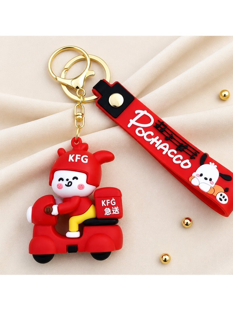 Pochacco Cartoon Scooter PVC Keychain with Silicone Wrist Strap, Cute Character Key Ring, Soft Rubber Bag Charm, Durable Metal Key Holder, Car Key Accessory, Backpack Pendant, Gift for Kids, Teens, Collectors and Everyday Use ERPC labubu - Image 3
