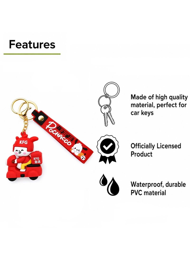 Pochacco Cartoon Scooter PVC Keychain with Silicone Wrist Strap, Cute Character Key Ring, Soft Rubber Bag Charm, Durable Metal Key Holder, Car Key Accessory, Backpack Pendant, Gift for Kids, Teens, Collectors and Everyday Use ERPC labubu - Image 4