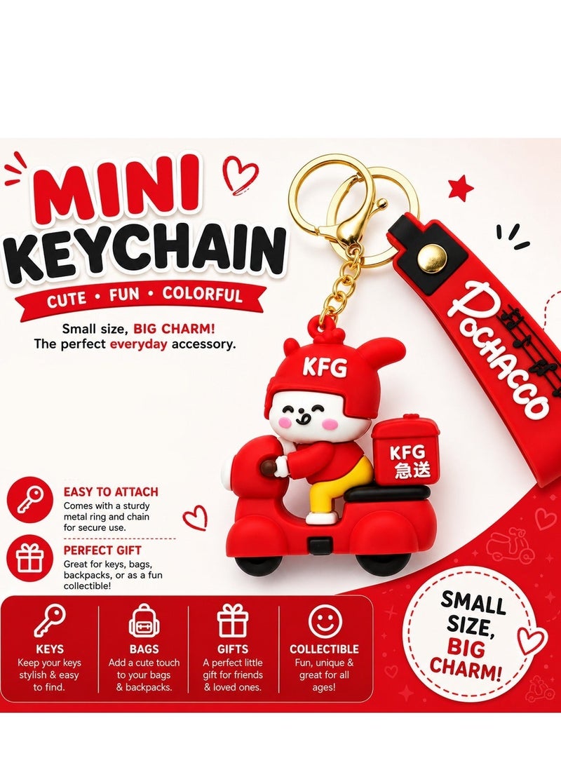 Pochacco Cartoon Scooter PVC Keychain with Silicone Wrist Strap, Cute Character Key Ring, Soft Rubber Bag Charm, Durable Metal Key Holder, Car Key Accessory, Backpack Pendant, Gift for Kids, Teens, Collectors and Everyday Use ERPC labubu - Image 2