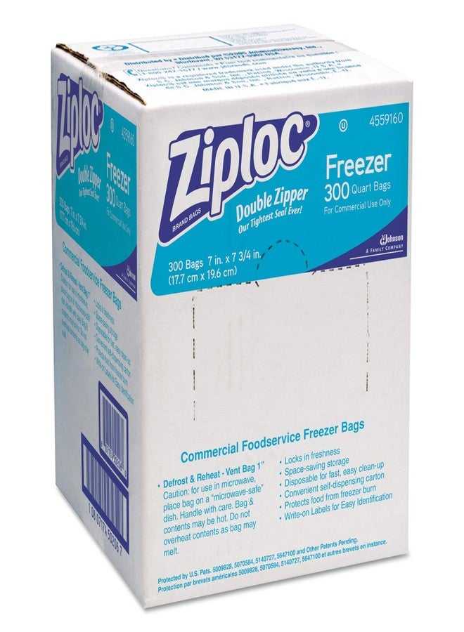 Ziploc 696187 Double Zipper Freezer Bags, 1Qt, 2.7Mil, 7 X 7 3/4, Clear W/Label, 300/Carton - Image 1