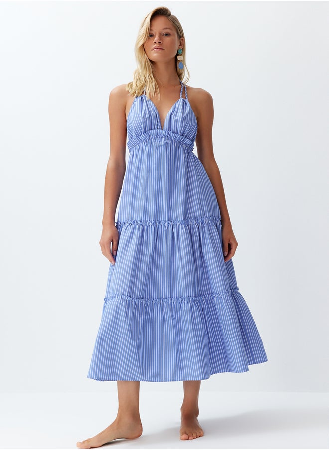 trendyol Striped Maxi Woven Ruffle Beach Dress TBESS24EL00091  - Image 3