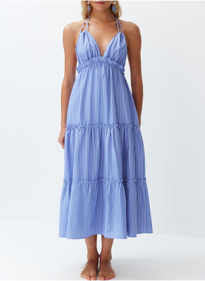 trendyol Striped Maxi Woven Ruffle Beach Dress TBESS24EL00091  - Image 4