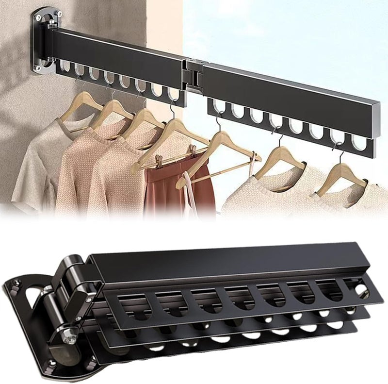 TGOPIT حامل ملابس قابل للطي TGOPIT داخلي قابل للسحب رف تجفيف الملابس موفر للمساحة خط غسيل منزلي مثبت على الحائط ورف ملابس حامل ملابس لتجفيف 2 طبقة - Image 1