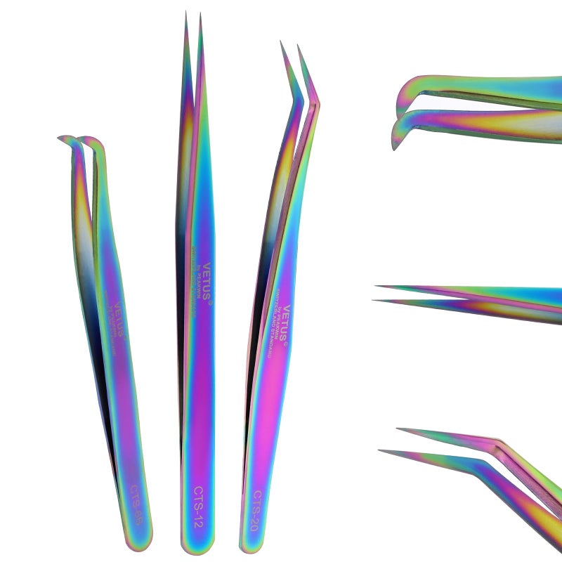 EMEDA 3PCS Lash Tweezers Set - High Precision Stainless Steel Tweezers for Eyelash Extensions, Straight and Curved Tweezers for Isolation Lash Extensions, Pointy Flat Tweezers for Volume Lashes - Image 1