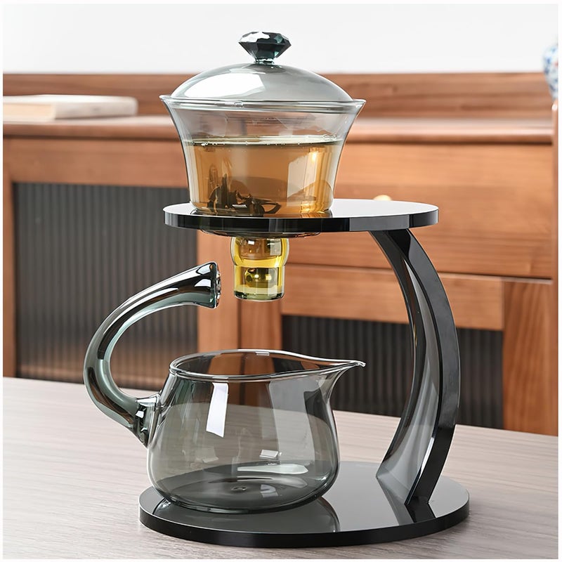 Magnetic Glass Tea Pot Semi Automatic lazy Kungfu Drip TeaPot Magnetic Rotation Heat Resistant Teapot Attraction Water Rotating Cover Bowl Suitable for HomeOffice Reception Tea Set