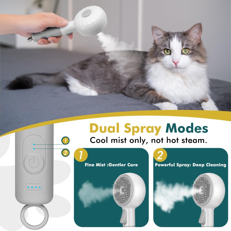 SLAVOL Dog Steam Brush with 2 Cleaning Modes, 3 In 1 Cat Steam Brush with Release Button and Tank, Anti-Static Cat Spray Comb for Effective Hair Removal, Rechargeable Steamy Dog Comb for Furry Pet - Image 2