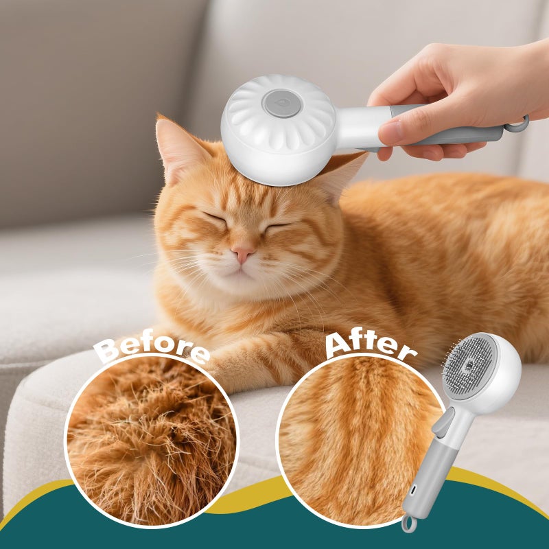 SLAVOL Dog Steam Brush with 2 Cleaning Modes, 3 In 1 Cat Steam Brush with Release Button and Tank, Anti-Static Cat Spray Comb for Effective Hair Removal, Rechargeable Steamy Dog Comb for Furry Pet - Image 5