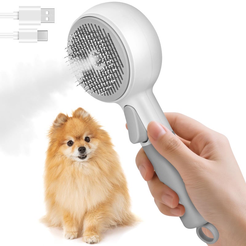 SLAVOL Dog Steam Brush with 2 Cleaning Modes, 3 In 1 Cat Steam Brush with Release Button and Tank, Anti-Static Cat Spray Comb for Effective Hair Removal, Rechargeable Steamy Dog Comb for Furry Pet - Image 1