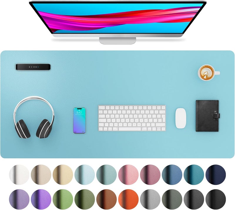 Aothia Desk Pad, PU Leather Office Mat, Mouse Pad, Non-Slip Desk Protection, Waterproof Desk Block for Office and Home (91 x 43 cm, Blue Topaz) - Image 1